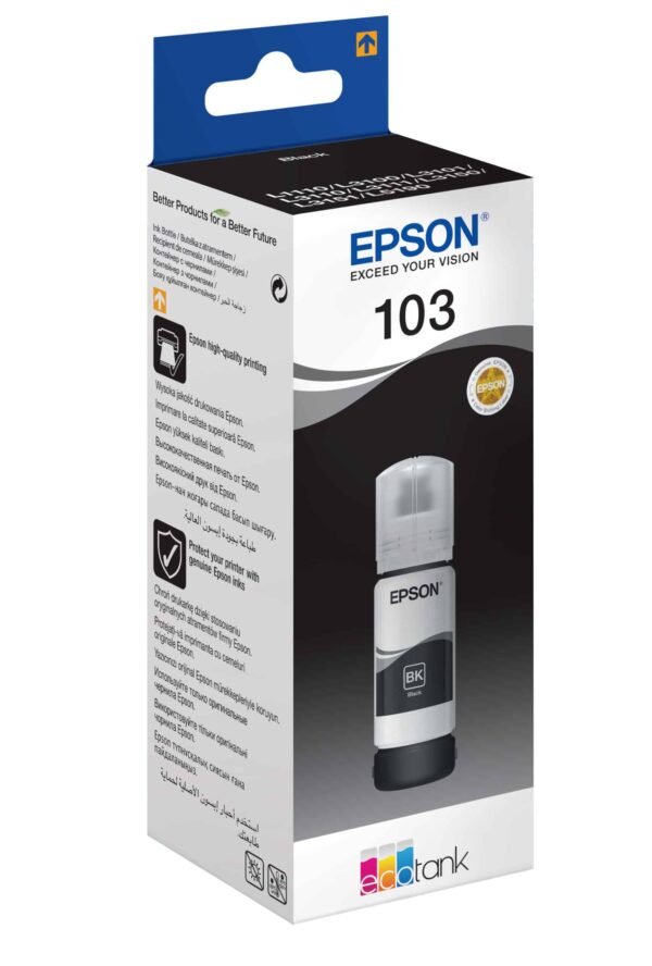 Epson 103 Noir – Bouteille d’encre Epson EcoTank d’origine (C13T00S14A)